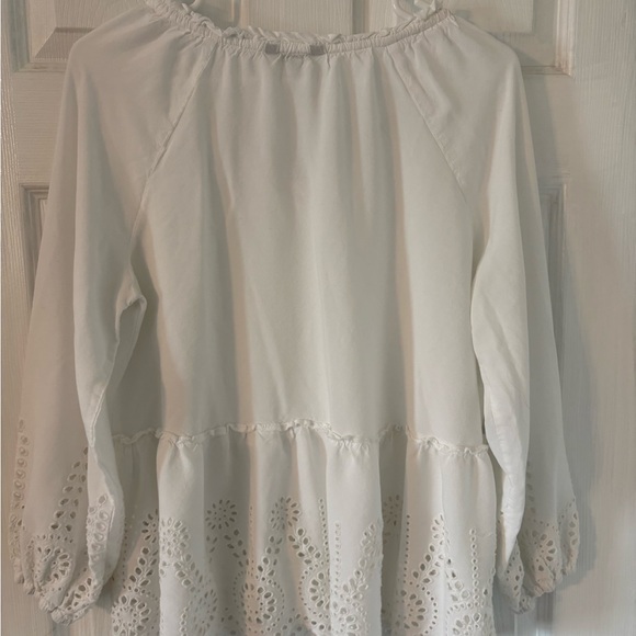 White Eyelet Lace Peplum Blouse Boho Cottagecore Flowy Top Size L - Picture 3 of 7